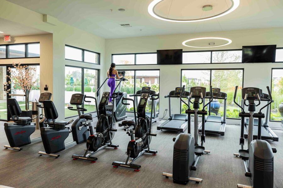 Gym, Fitness Center in Clubhouse at Liberty Grand Apartments for rent in Powell, OH