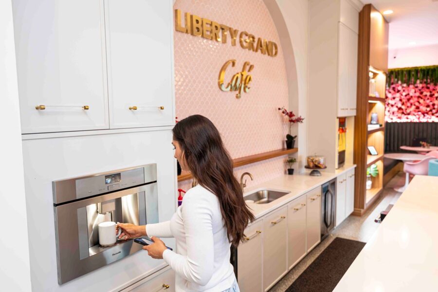 Lobby Coffee Bar in the Clubhouse at Liberty Grand Apartments for rent in Powell, OH